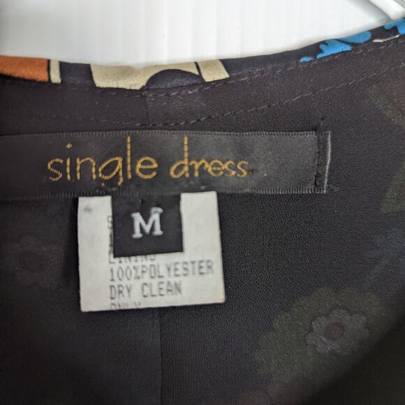 Vintage Y2K Single Dress Silk Floral Psychedelic Pattern Collared Tulip Sleeve - Picture 3 of 12